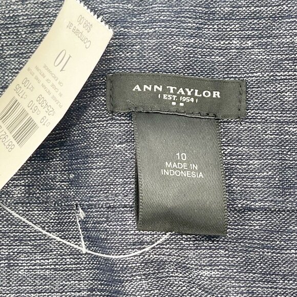 Ann Taylor Linen Blend Navy A-Line Skirt Size 10 Pleated Old Money Academia - Picture 2 of 13